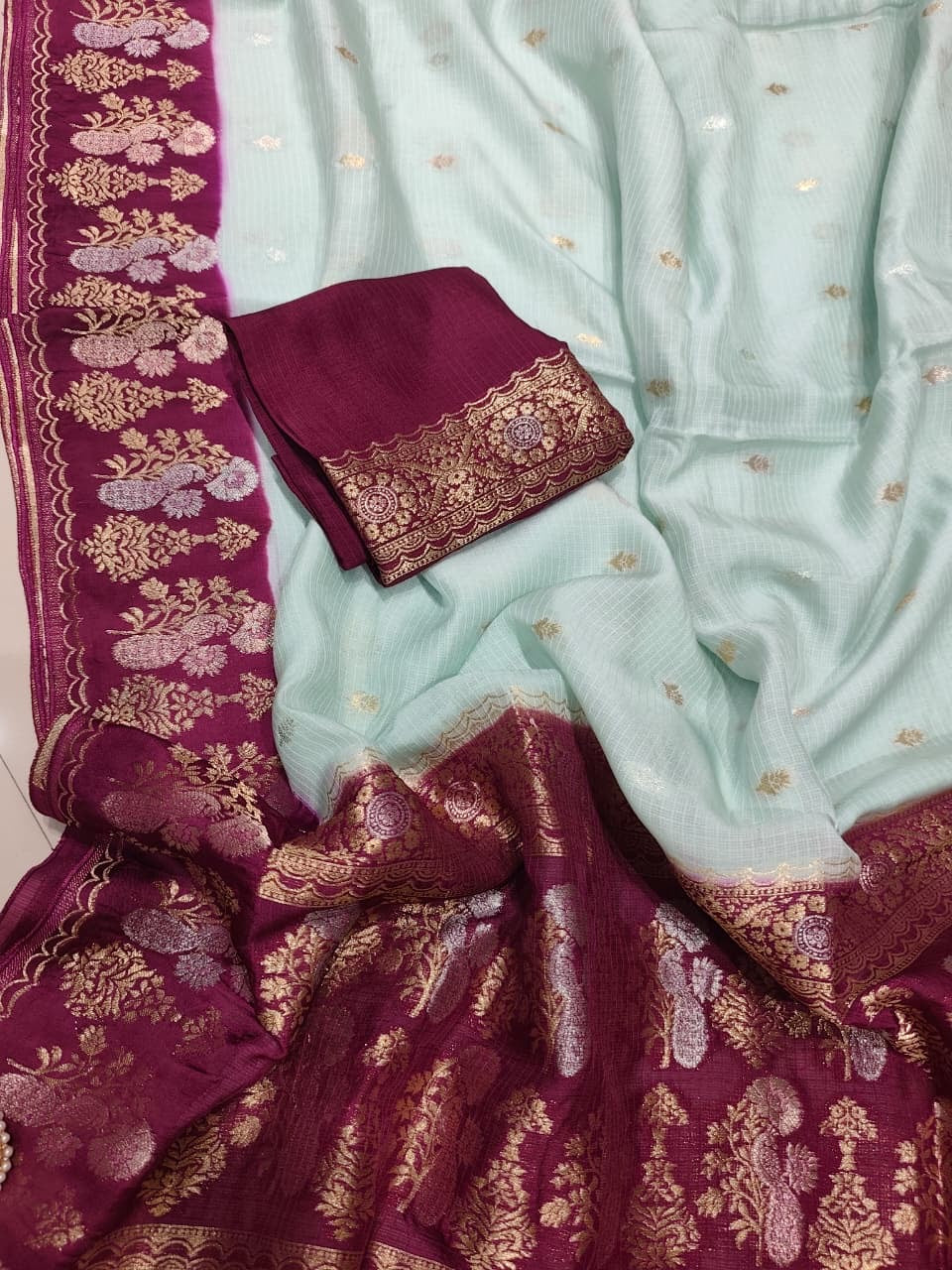 Exclusive pure kota silk sarees with mashru satin weaving borders and unstitched blouse