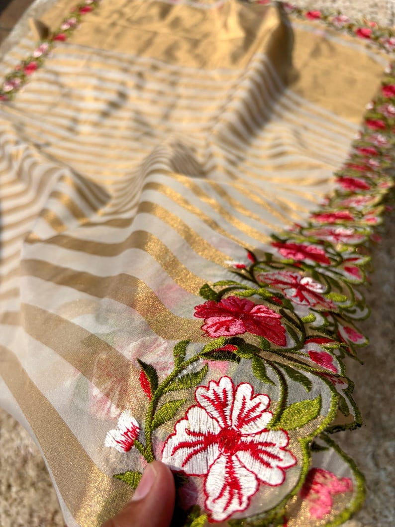 Banaras stripes sarees with scalloped embroidery