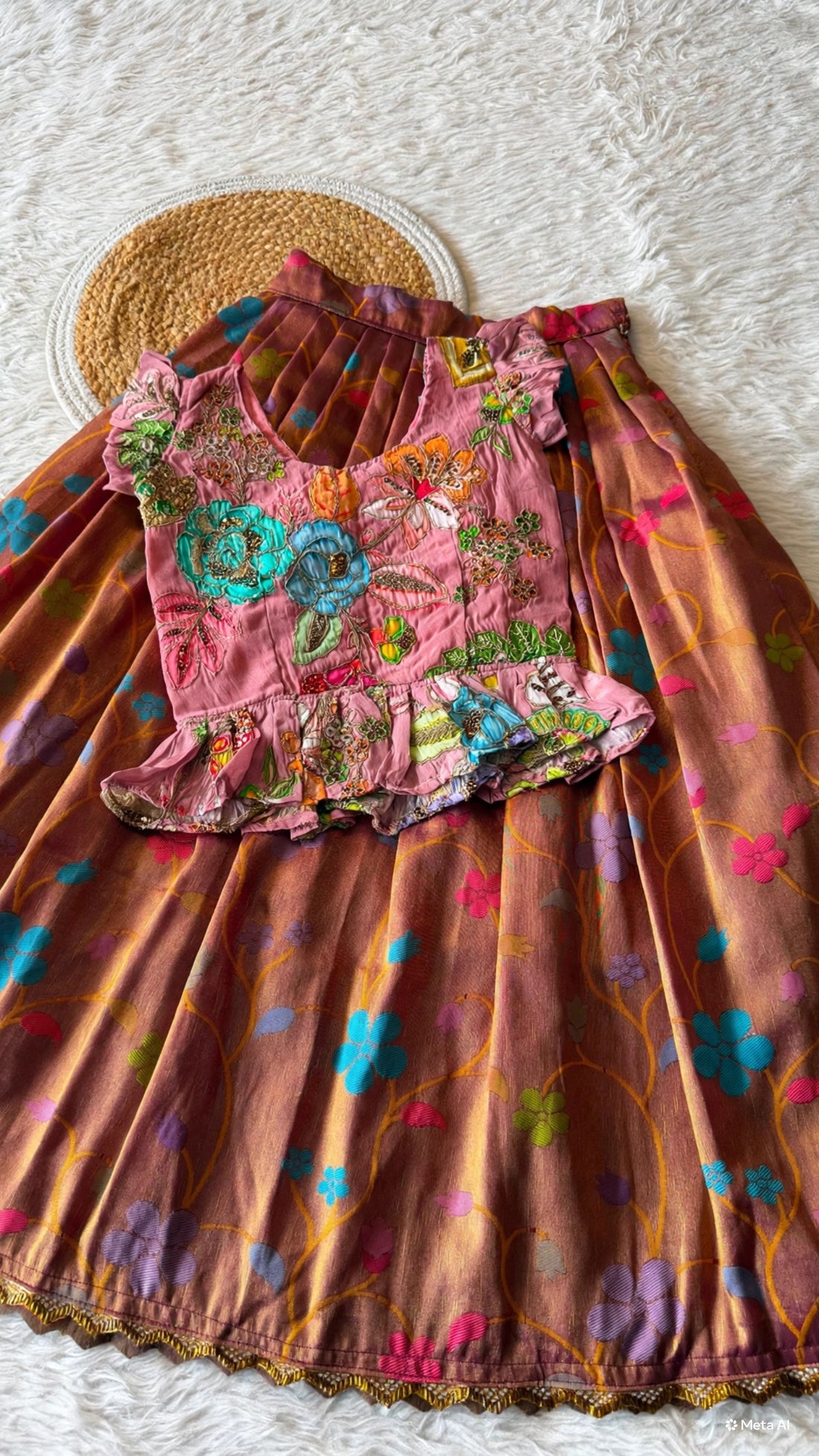 Kids fully stitched tissue lehanga with designed peplum blouse (1-16 years)