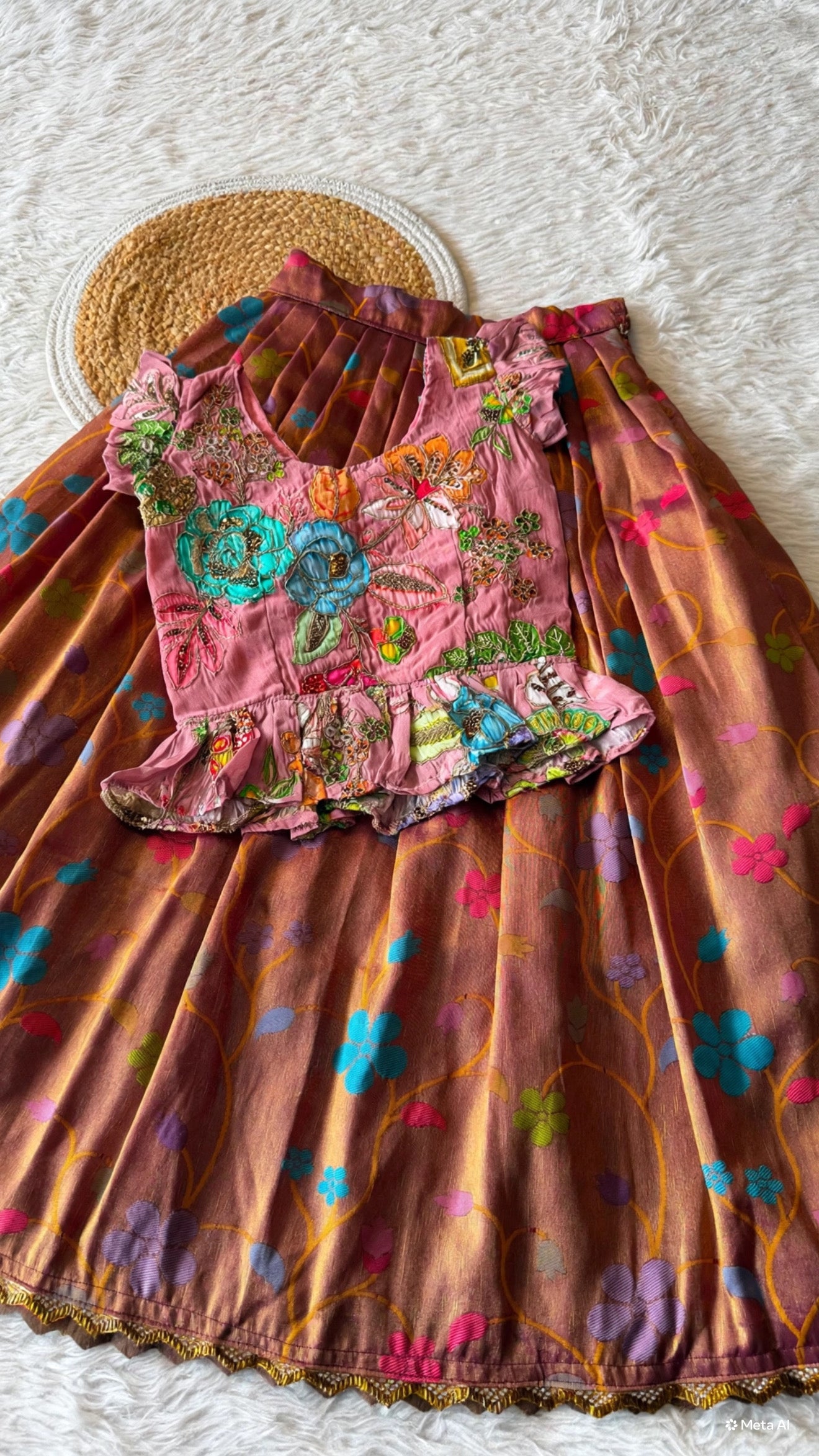 Kids fully stitched tissue lehanga with designed peplum blouse (1-16 years)