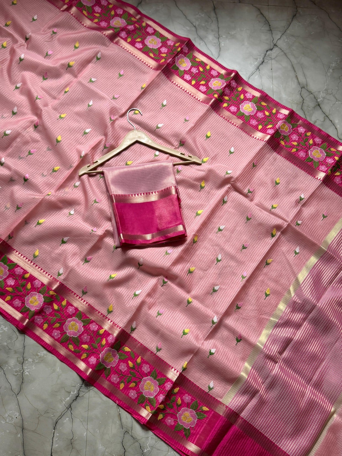Vintage banaras kota sarees with petit point work allover and gap borders