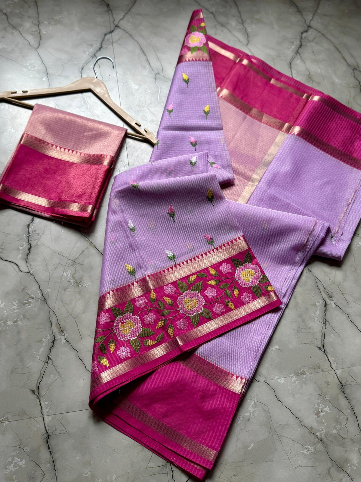 Vintage banaras kota sarees with petit point work allover and gap borders
