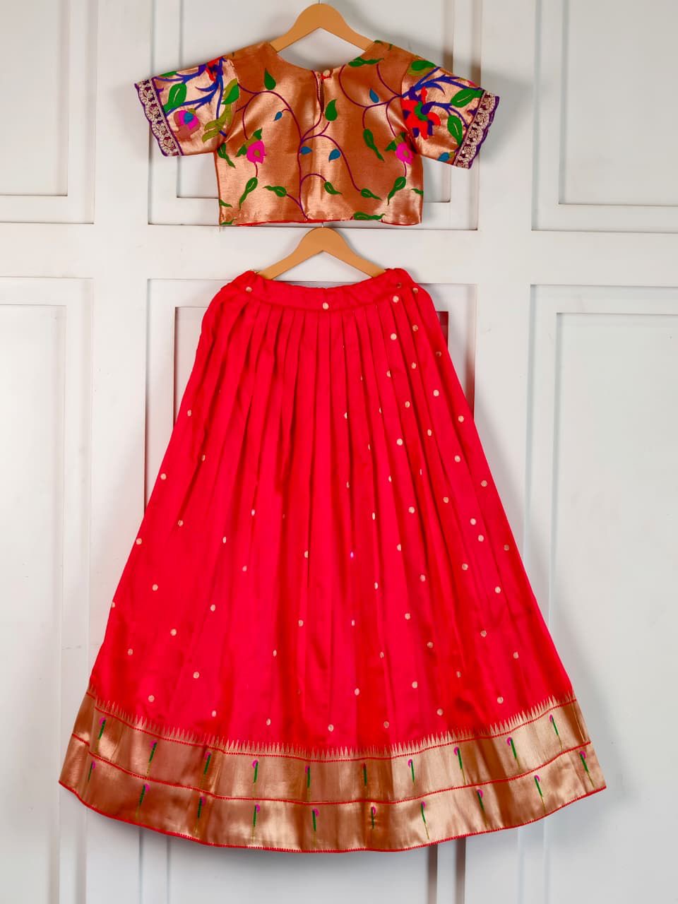 Banaras paithani kids lehanga with croptop (1-15 years )