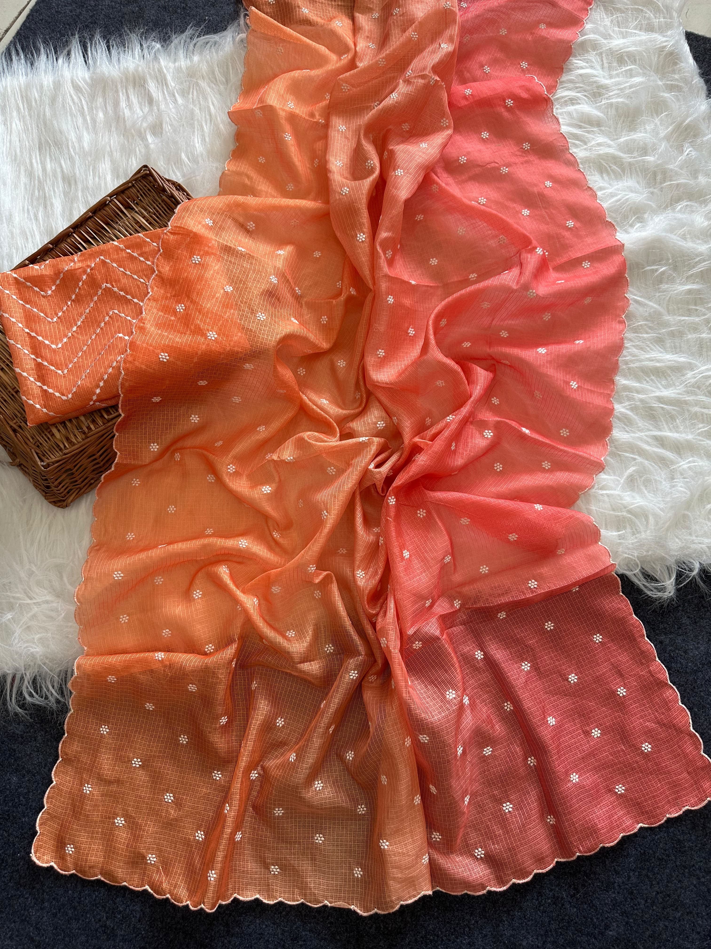 Shaded kota sarees with embroidery allover saree and blouse