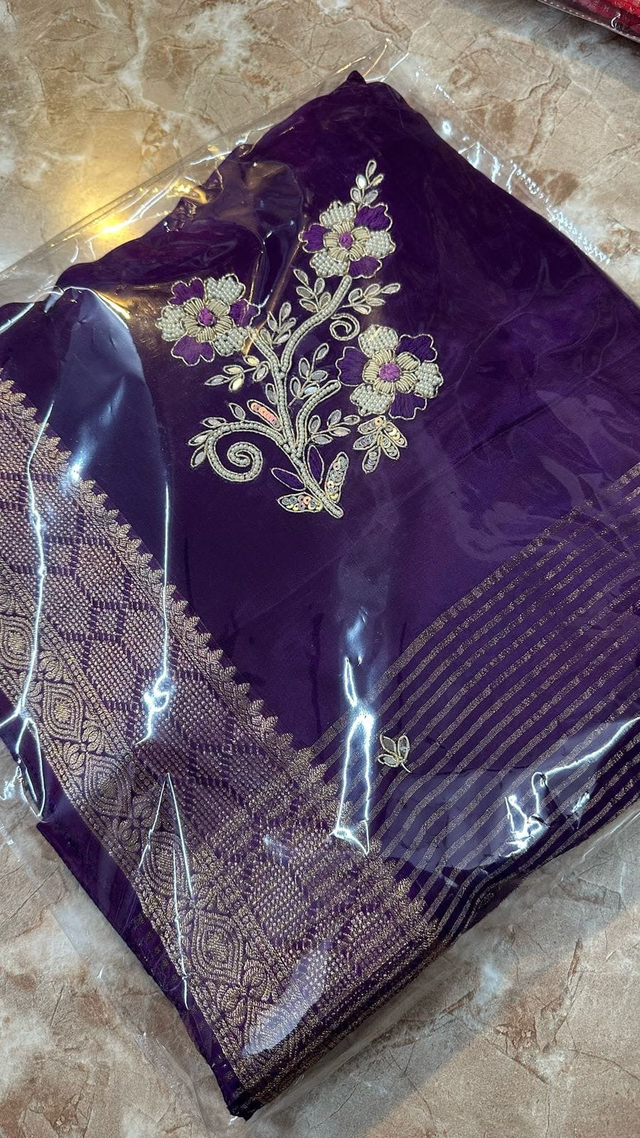 Banaras crepe silk sarees with handwork