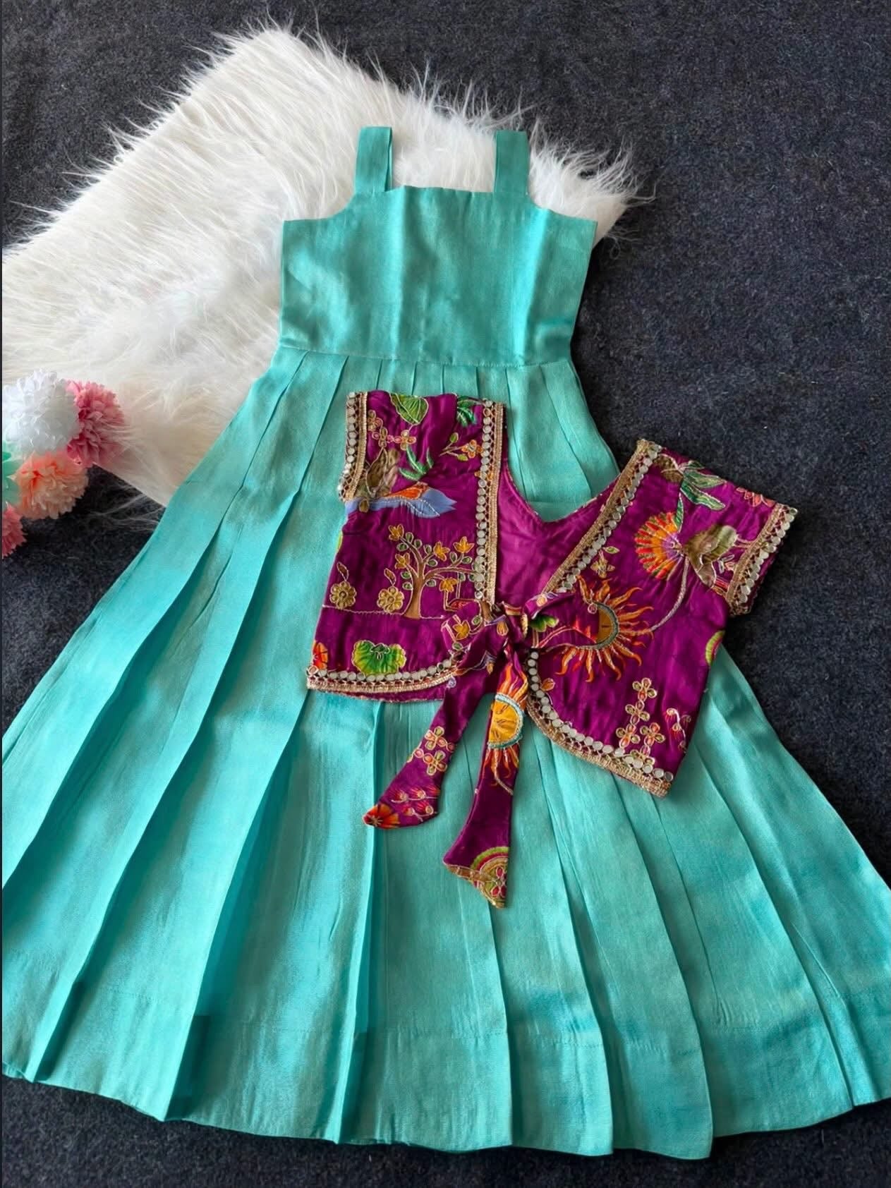 Kids fully stitched tissue silk dresses with designer jacket  (1-16 years )
