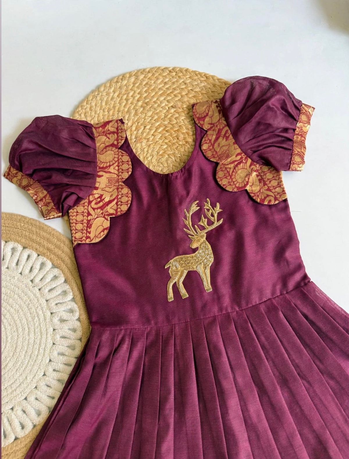 Narayanpet silk cotton fully stitched dresses with handwork (1-16 years)