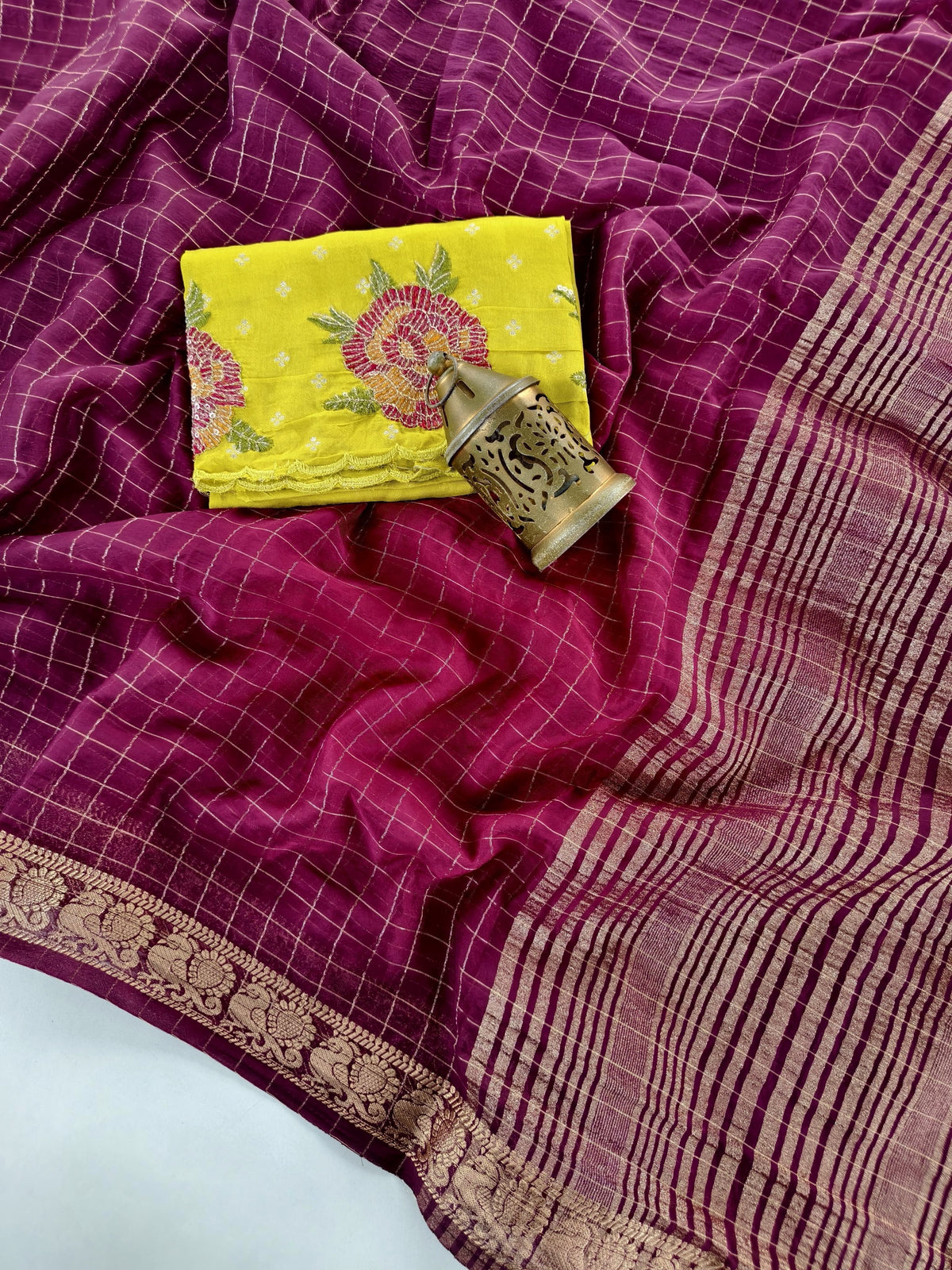 Vintage banaras checkered sarees with rich video borders pallu and blouse