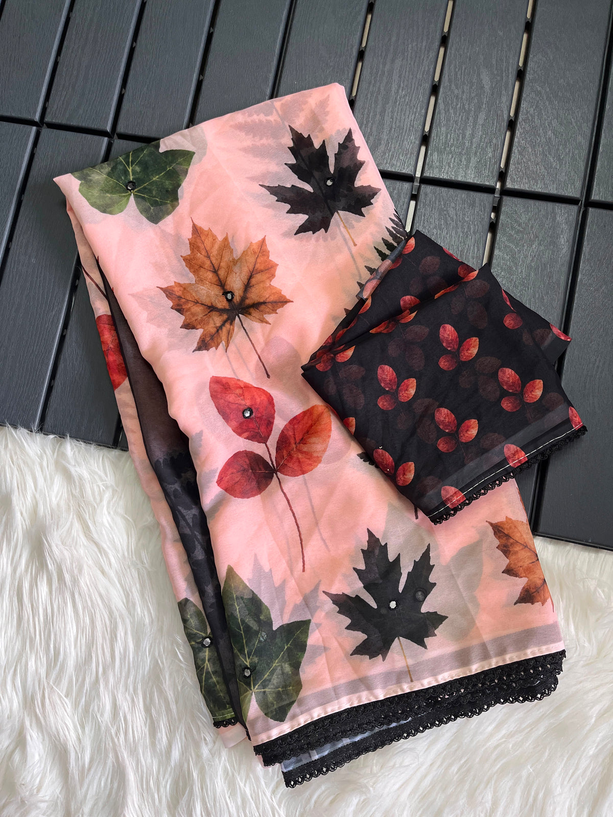 Georgette designer sarees with crochet borders and blouse