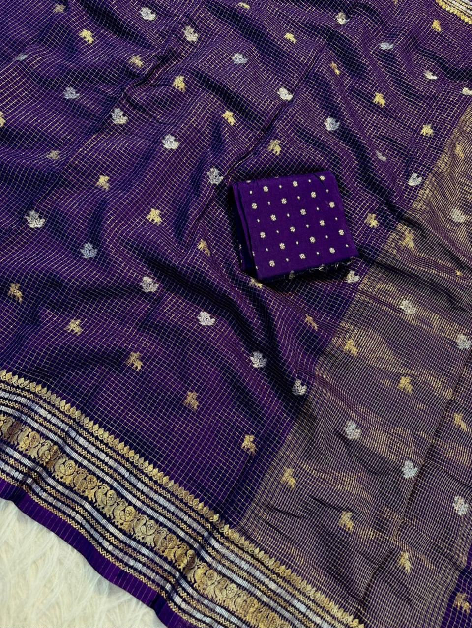 Vintage georgette checkered sarees with rich borders pallu and blouse