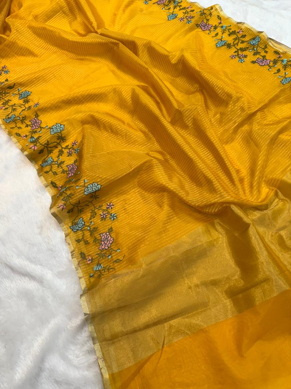 Banaras stripes sarees with intricate petit point work