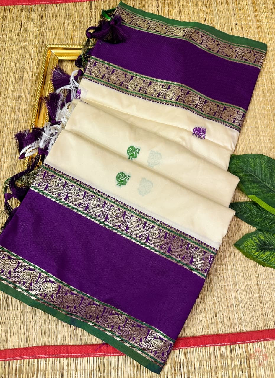 Semi kanjeevaram silk saree with rich vintage weaving unstitched blouse