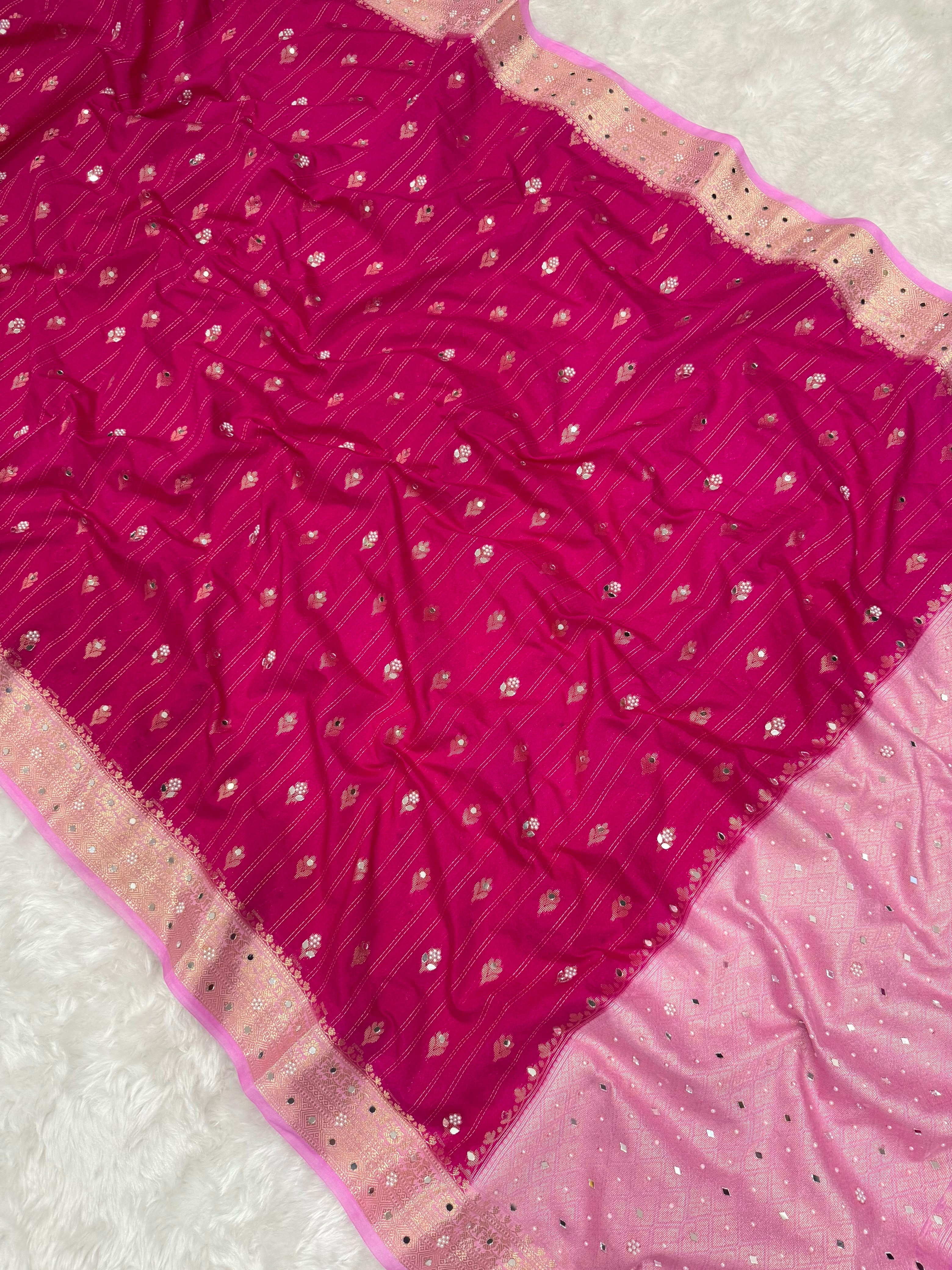 Vintage banaras soft silk sarees with pearl and mirrors designing