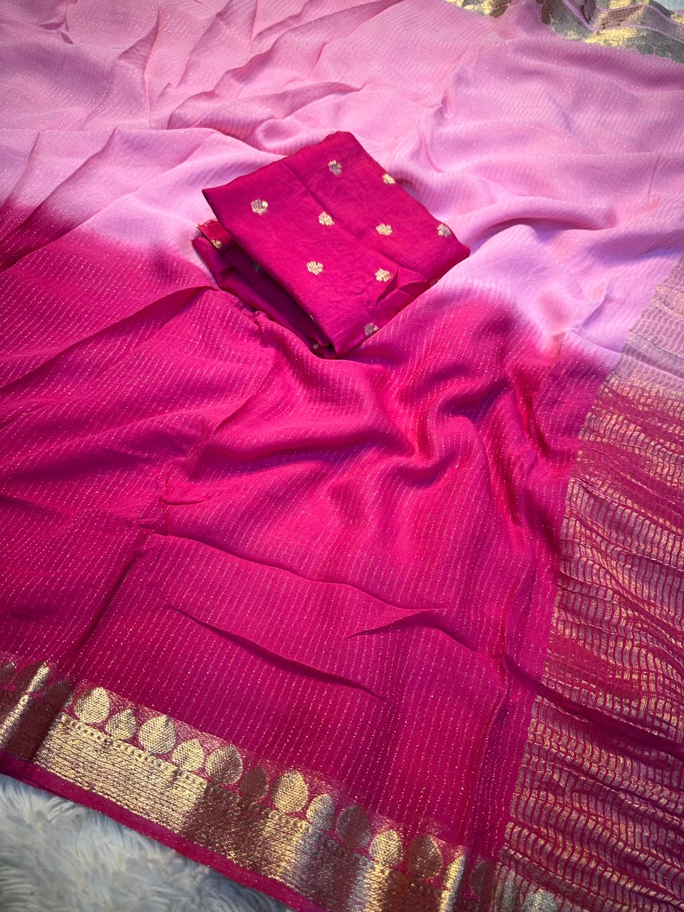 Shaded georgette sarees with rich pallu and blouse