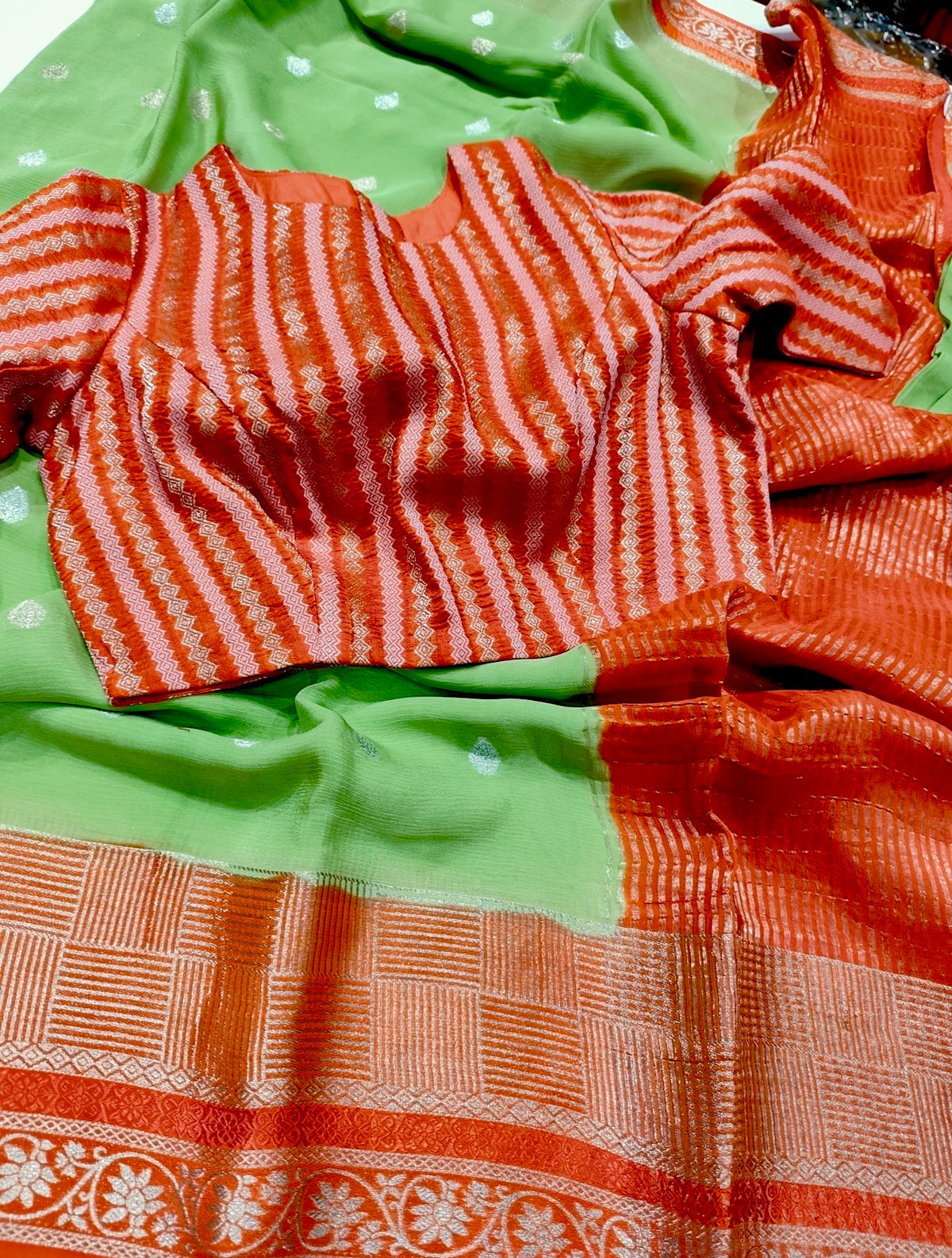 UNSTITCHED pure banaras crepe georgette saree with designer blouse