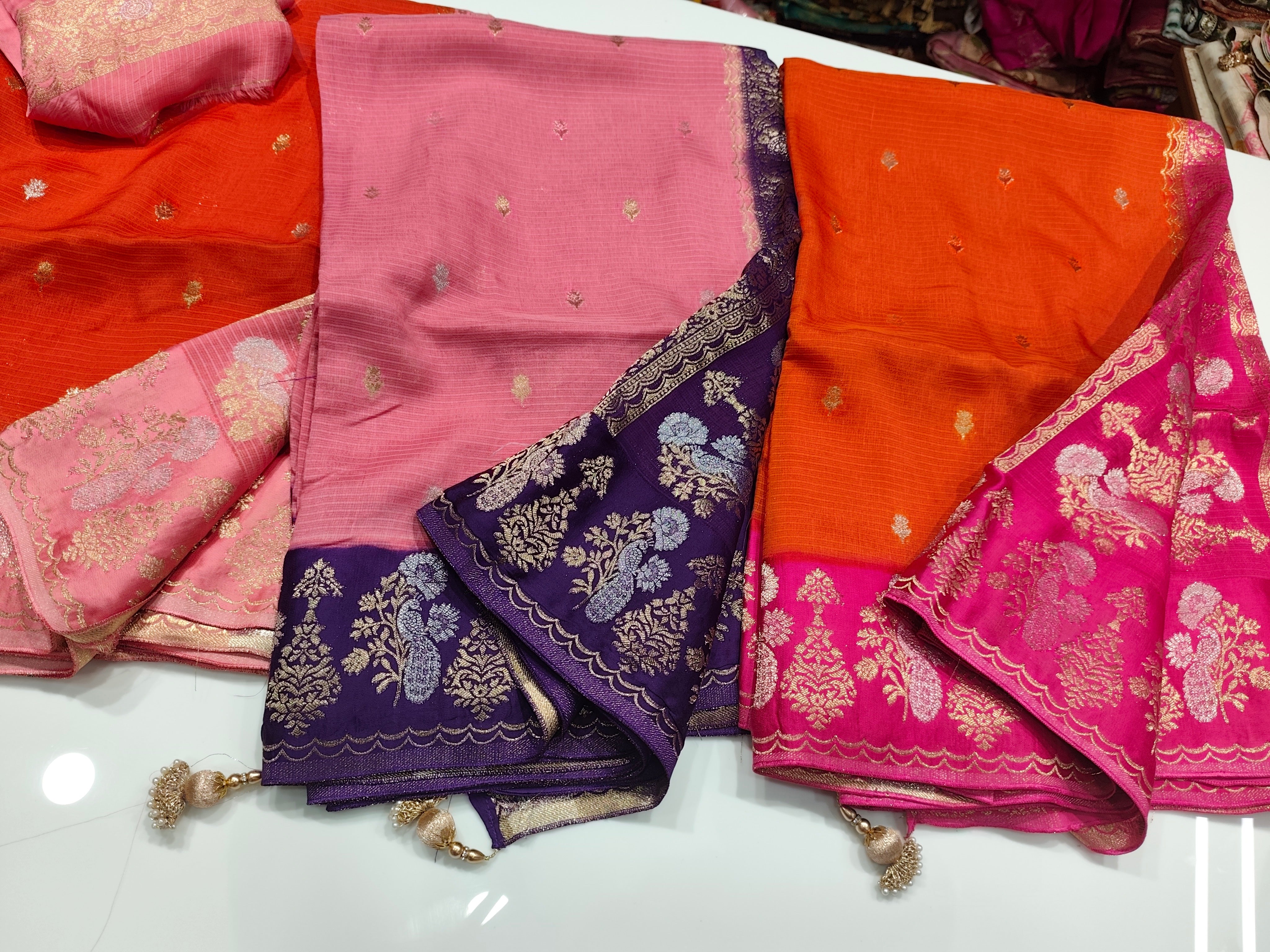 Exclusive pure kota silk sarees with mashru satin weaving borders and unstitched blouse