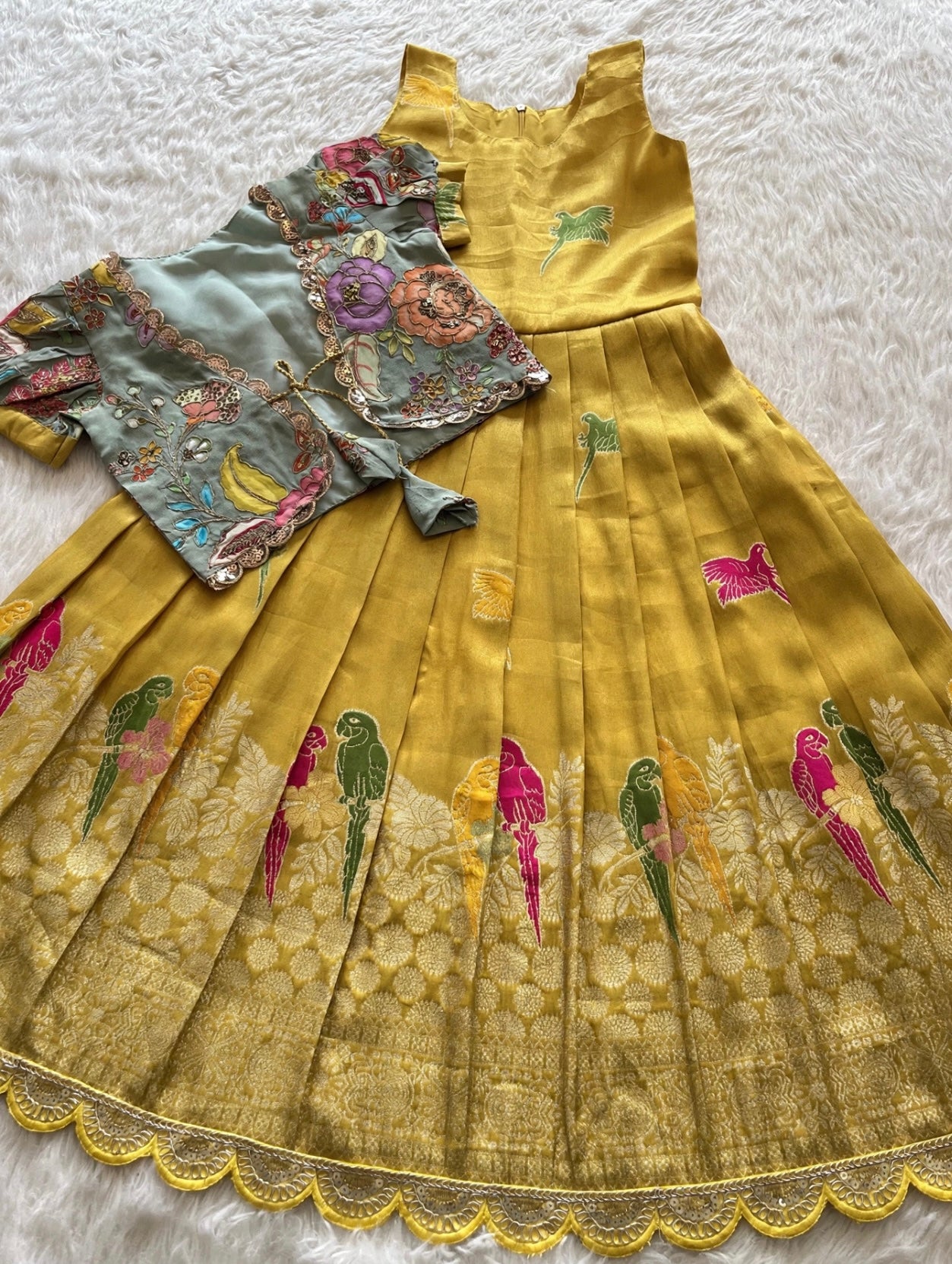 Banaras tissue silk dresses with meenakari weaving and jacket (1-17 years )