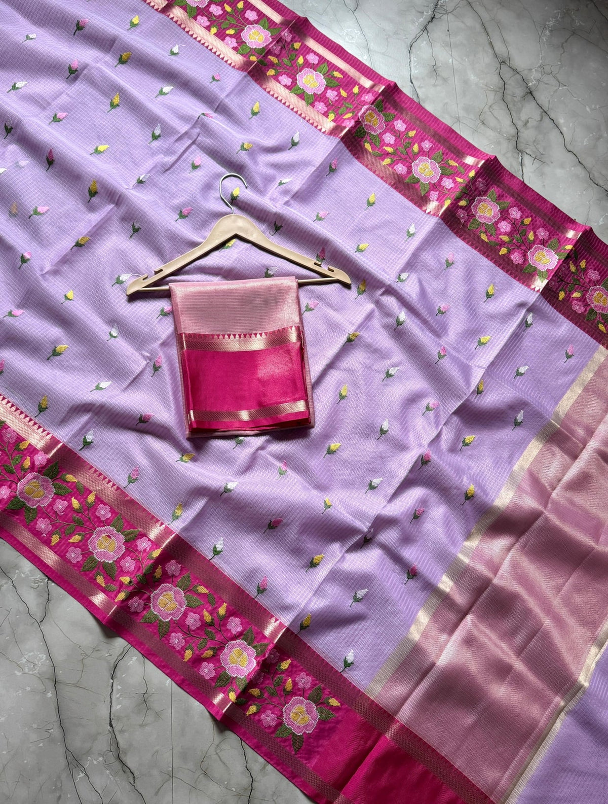 Vintage banaras kota sarees with petit point work allover and gap borders