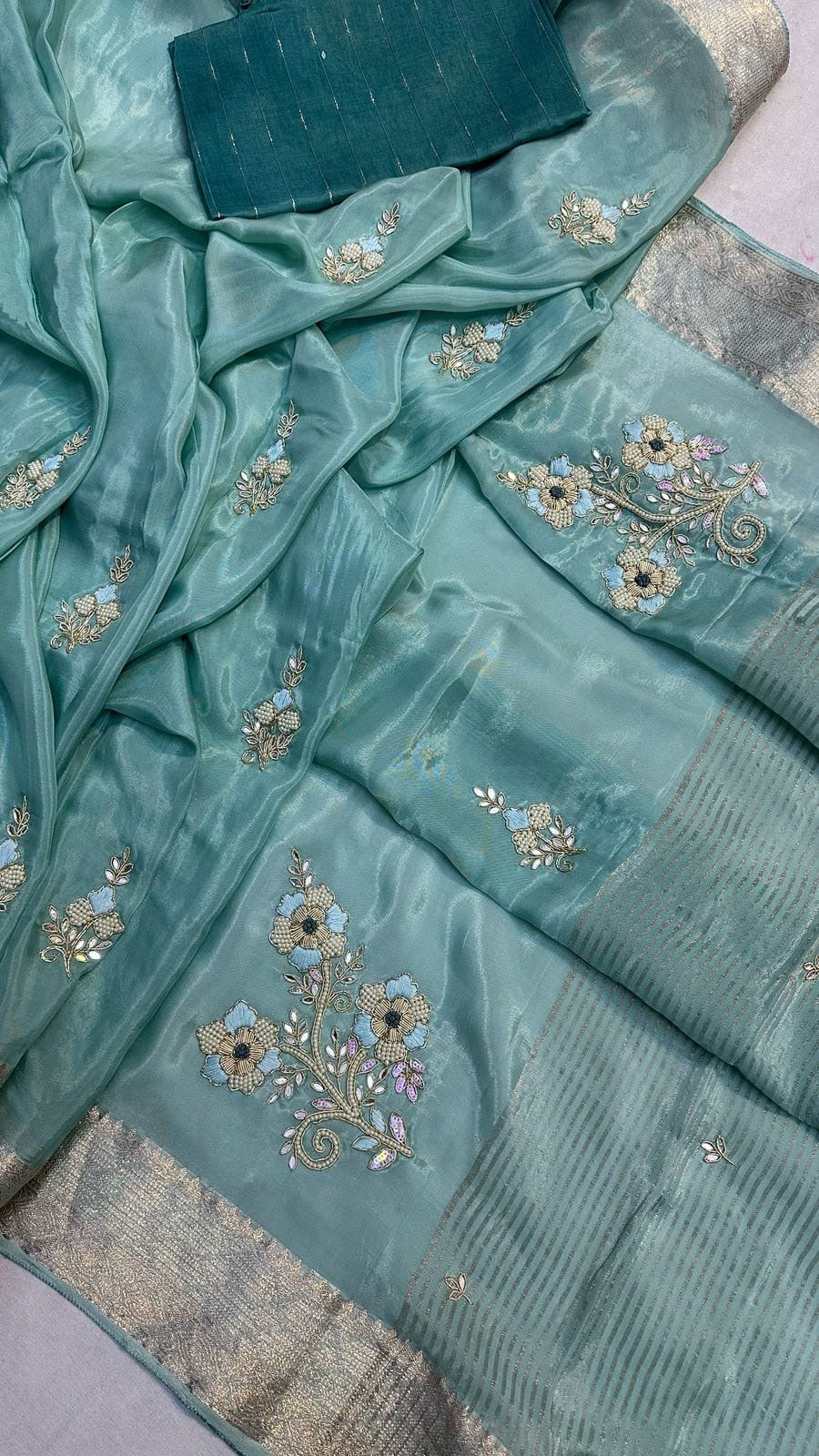 Banaras crepe silk sarees with handwork