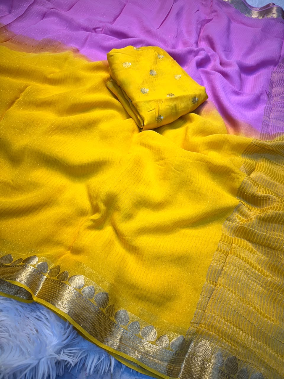 Shaded georgette sarees with rich pallu and blouse