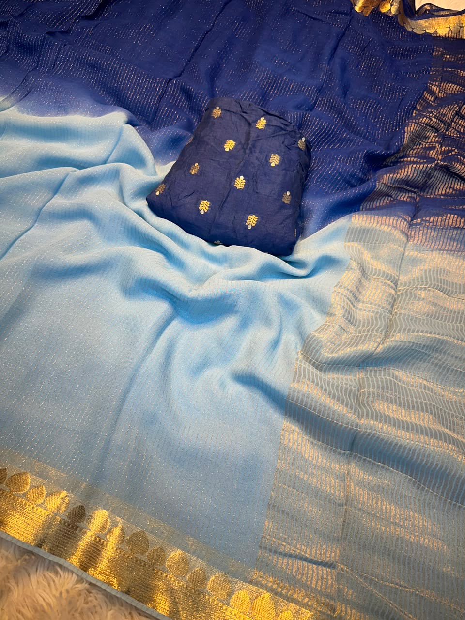 Shaded georgette sarees with rich pallu and blouse