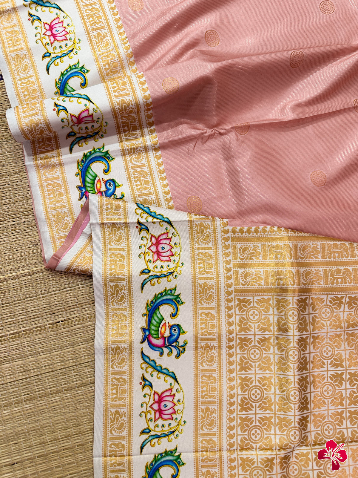 Fancy semi kanjeevaram silk saree with tanjore print