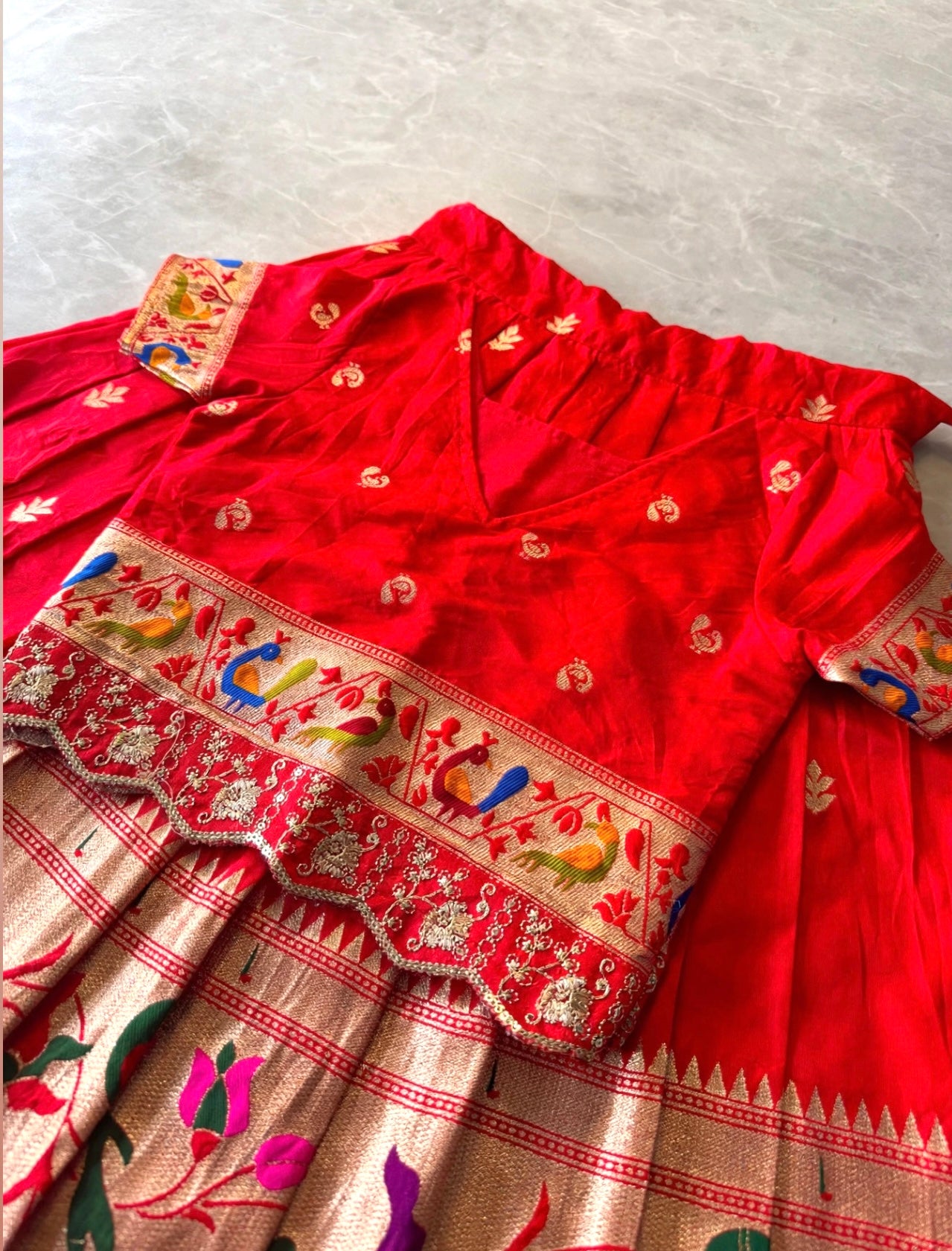 Kids banaras paithani fully stitched lehanga set (1-16 years )