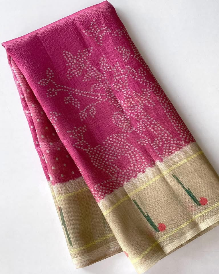 Kota bandini sarees with paithani border pallu and blouse
