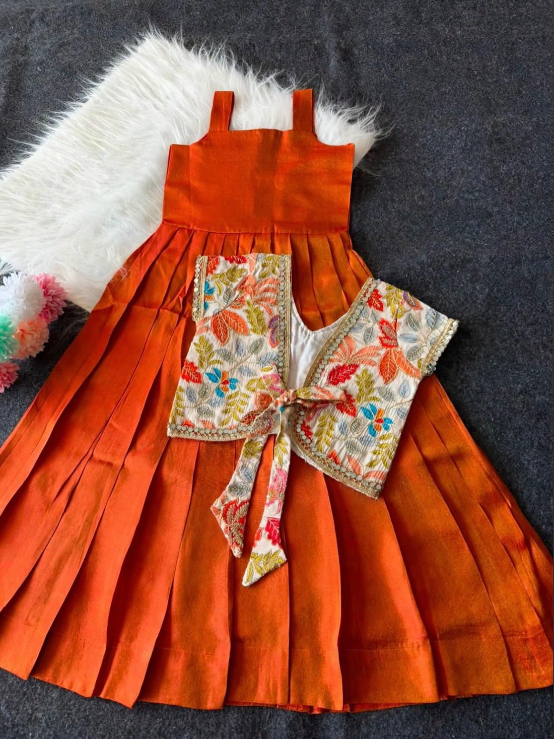 Kids fully stitched tissue silk dresses with designer jacket  (1-16 years )