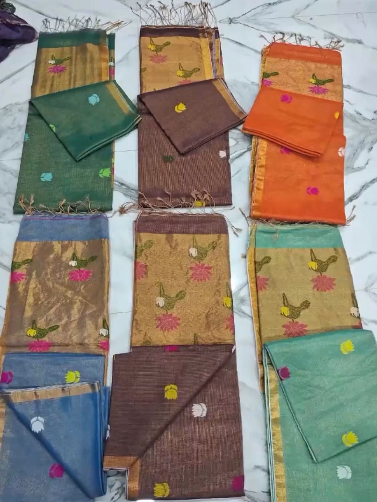 Linen tissue sarees with jamdani weaving