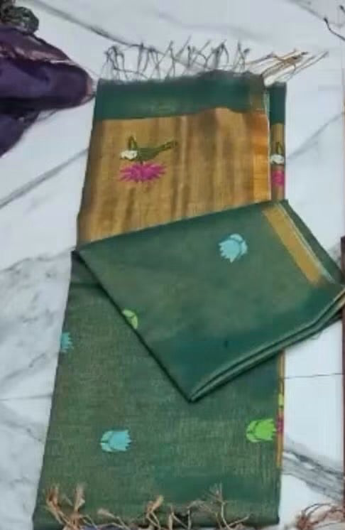 Linen tissue sarees with jamdani weaving