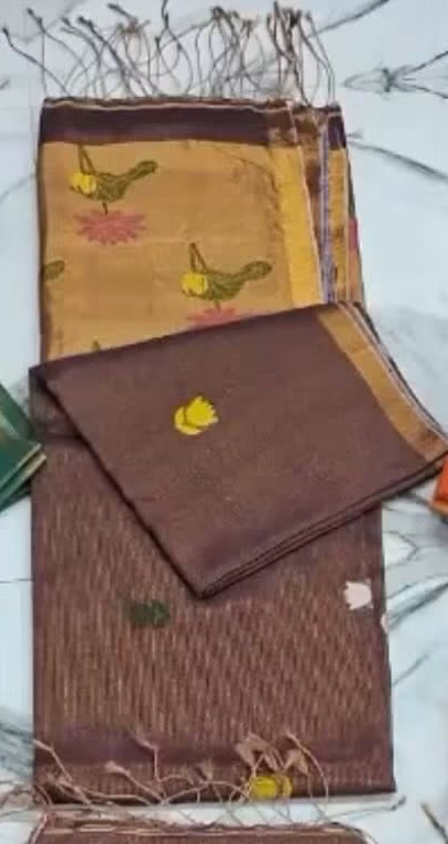 Linen tissue sarees with jamdani weaving