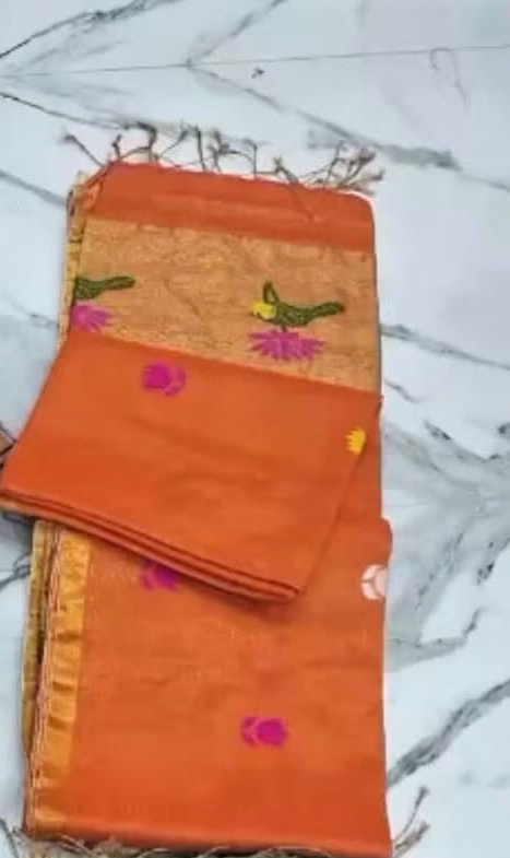 Linen tissue sarees with jamdani weaving