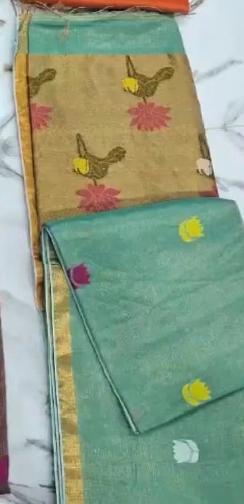 Linen tissue sarees with jamdani weaving