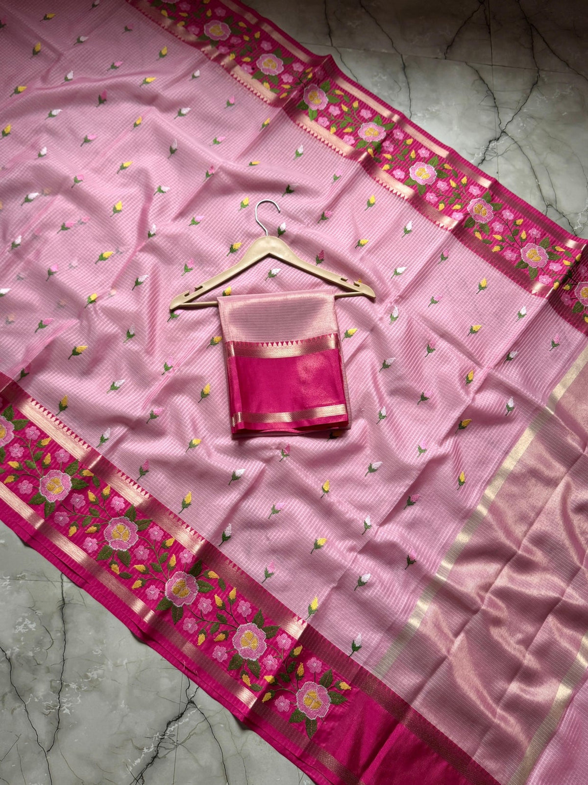 Vintage banaras kota sarees with petit point work allover and gap borders