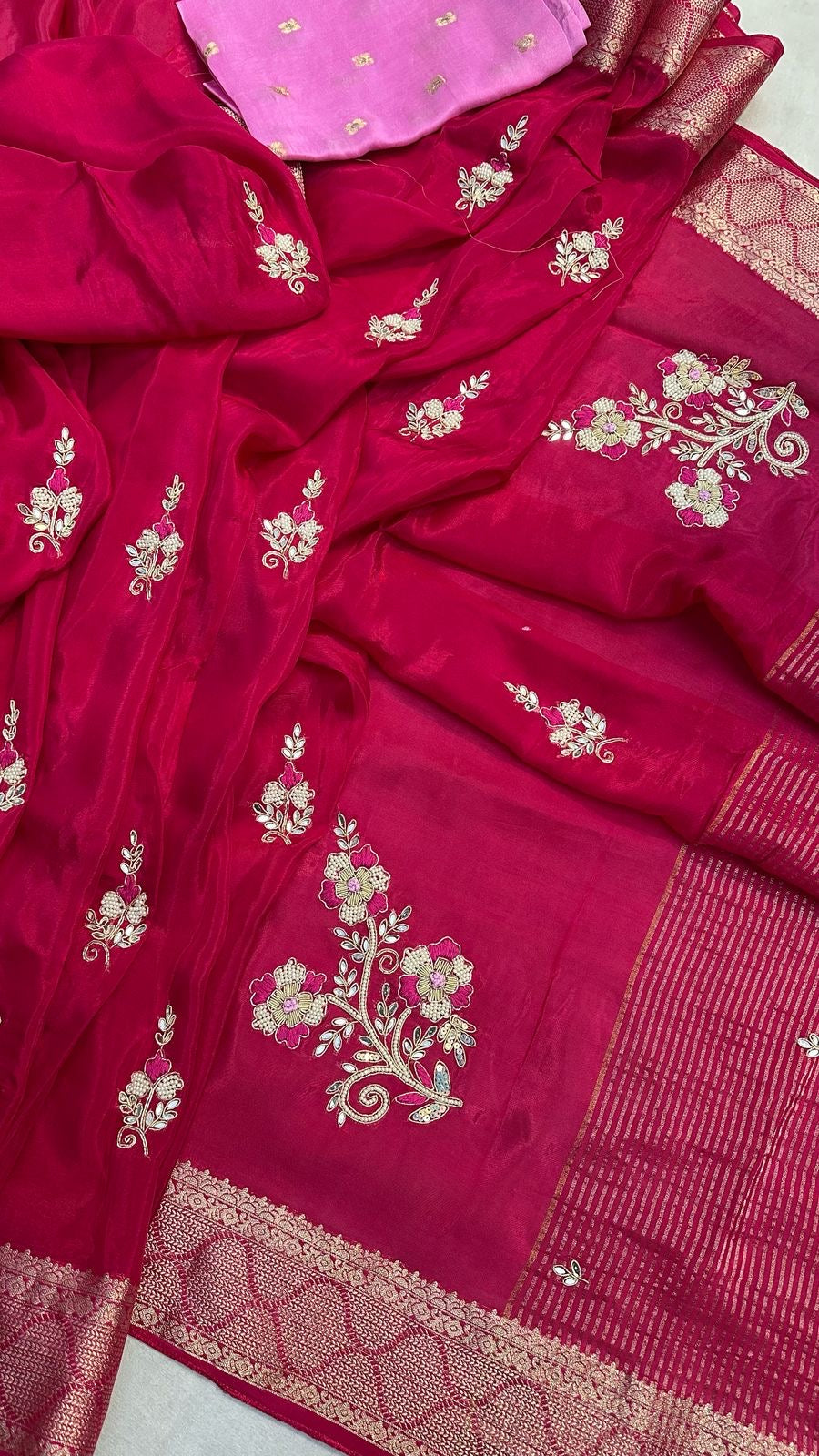 Banaras crepe silk sarees with handwork