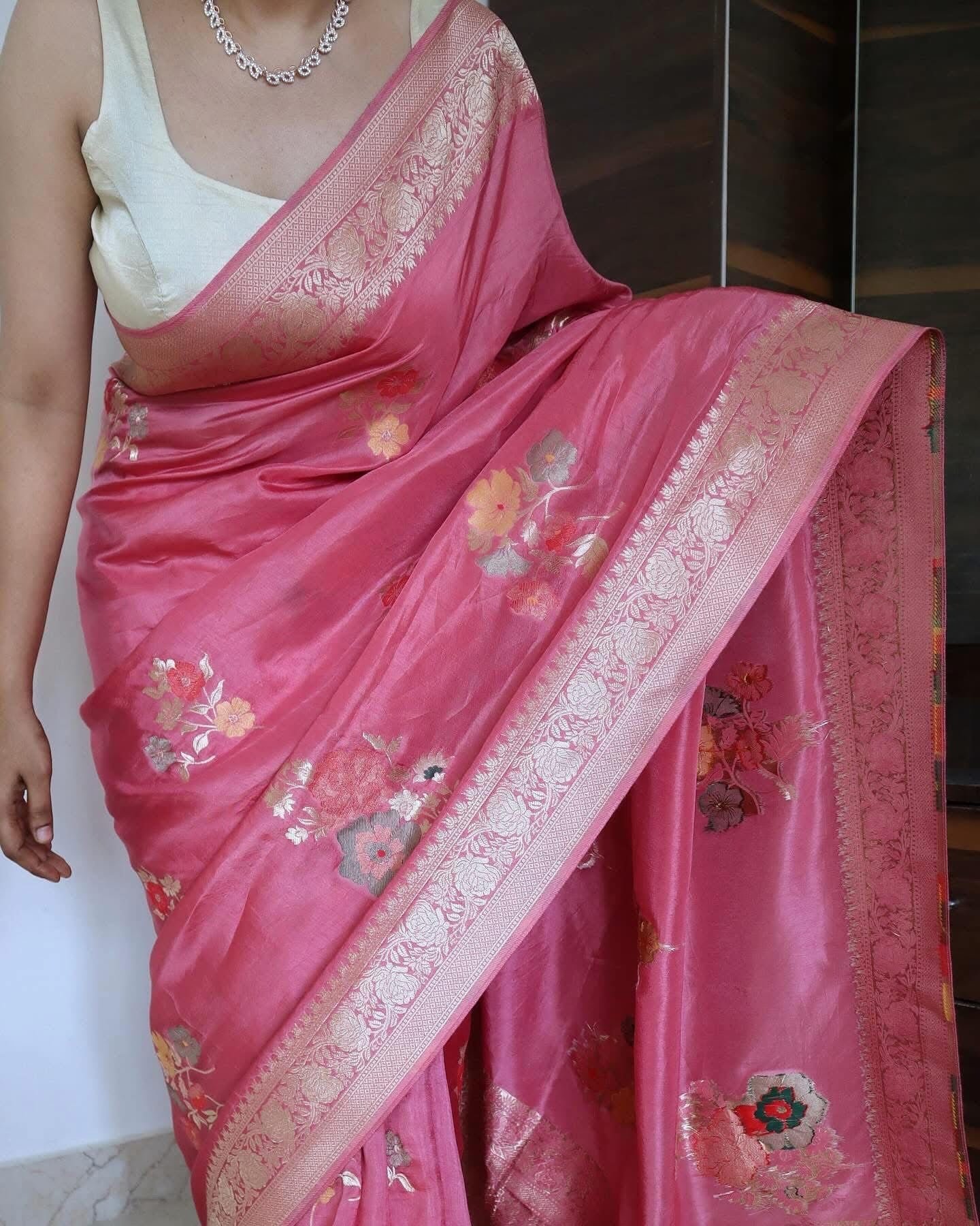 Banaras munga silk sarees with meenakari weaving
