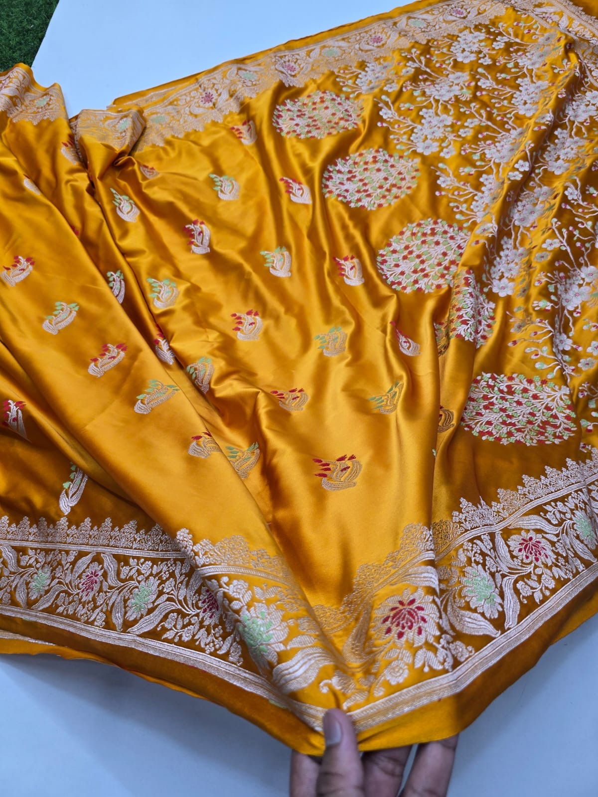 Banaras mashru satin silk sarees with meenakari weaving allover