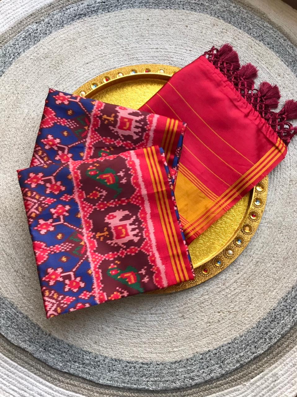 Fancy patan patola silk sarees unstitched blouse