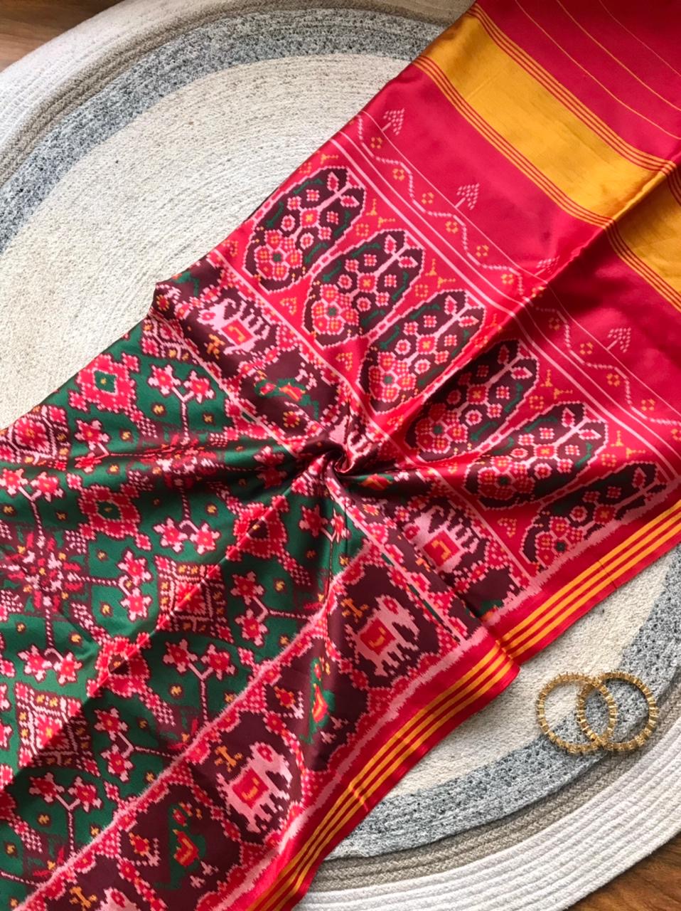 Fancy patan patola silk sarees unstitched blouse