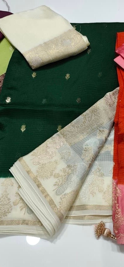 Exclusive pure kota silk sarees with mashru satin weaving borders and unstitched blouse