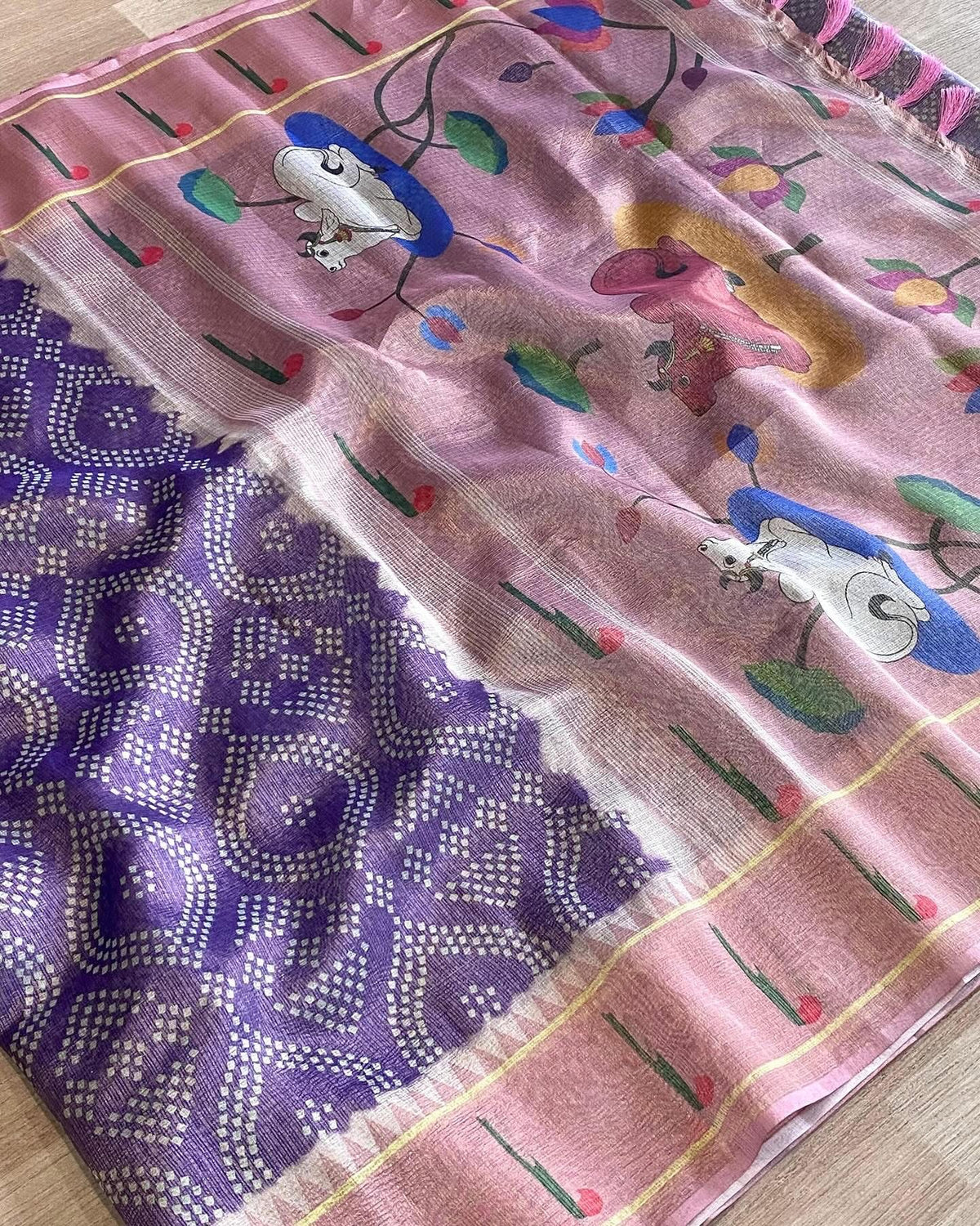 Kota bandini sarees with paithani border pallu and blouse
