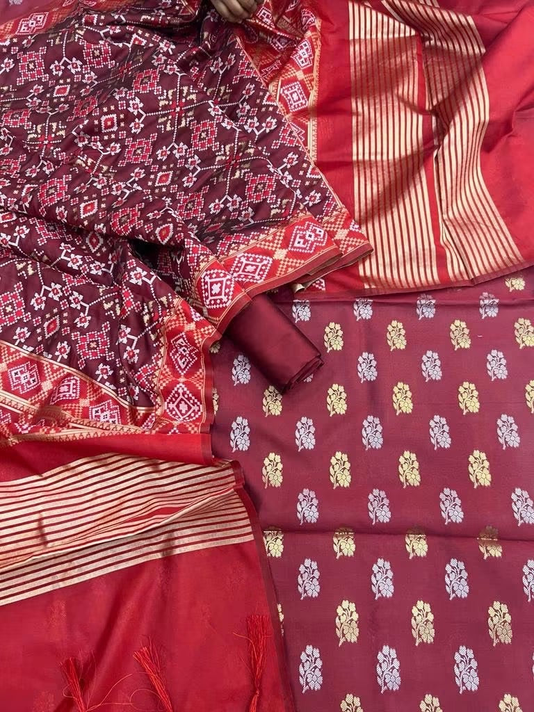 Banaras soft silk 3 piece dress materials with patola duppata (2.5 meter each )