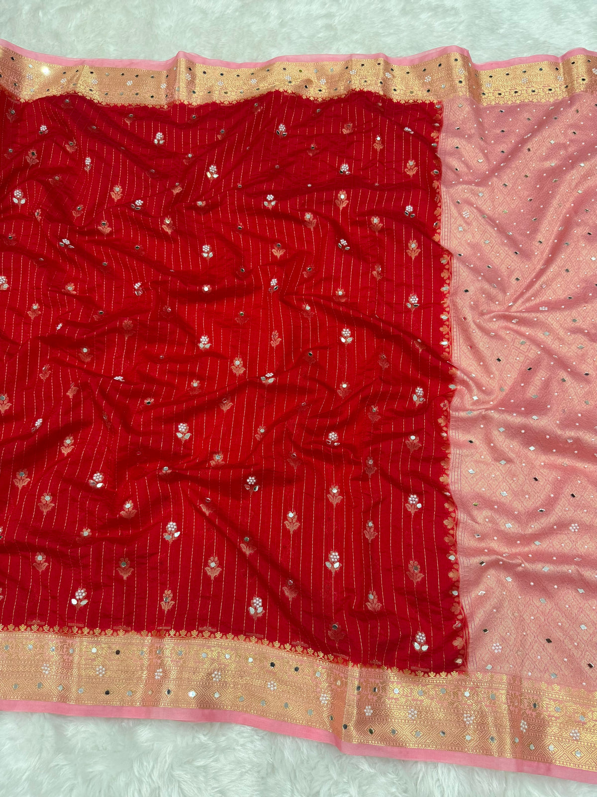 Vintage banaras soft silk sarees with pearl and mirrors designing