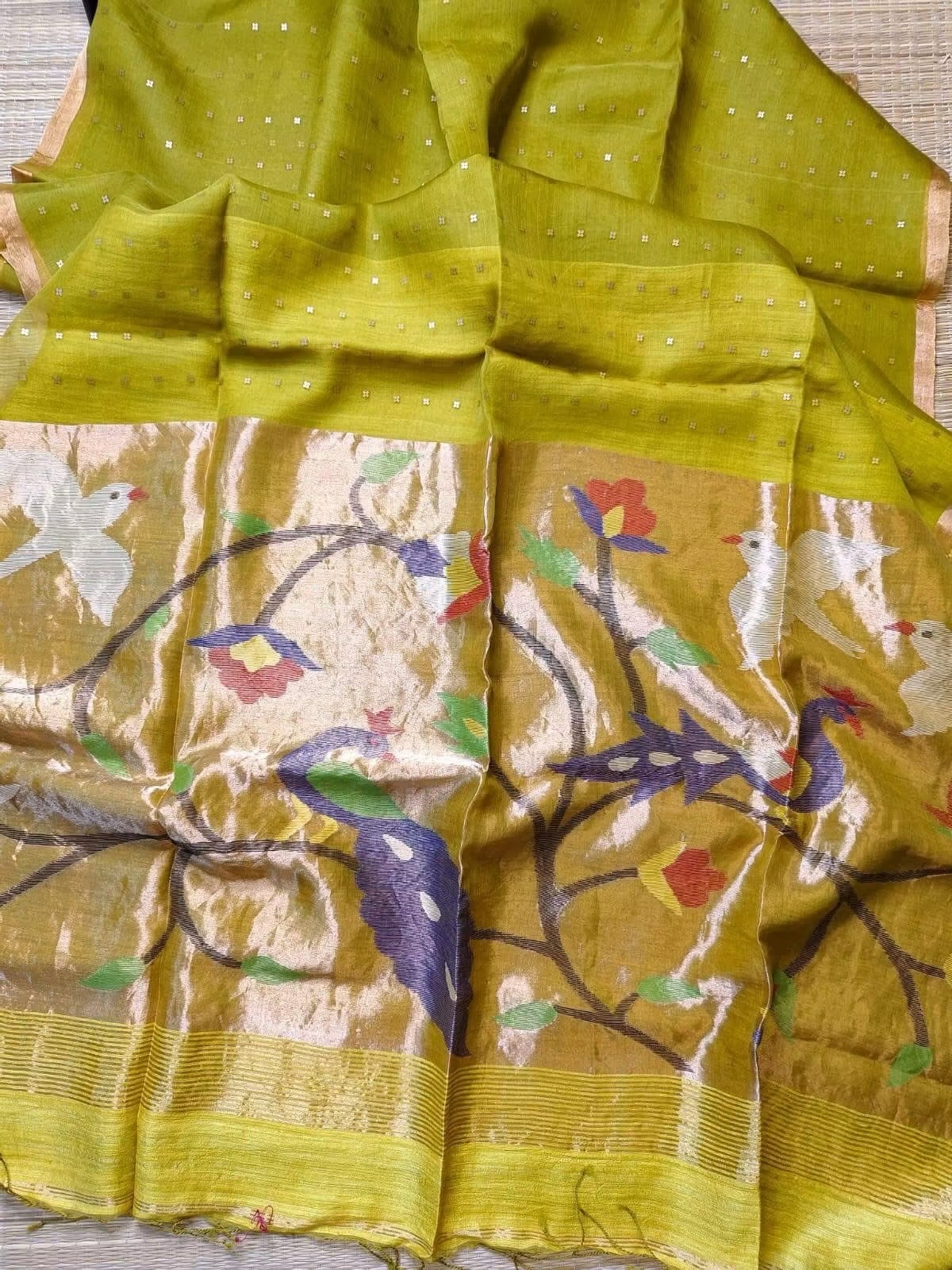 Handloom pure muslin jamdani silk sarees with paithani weaving pallu