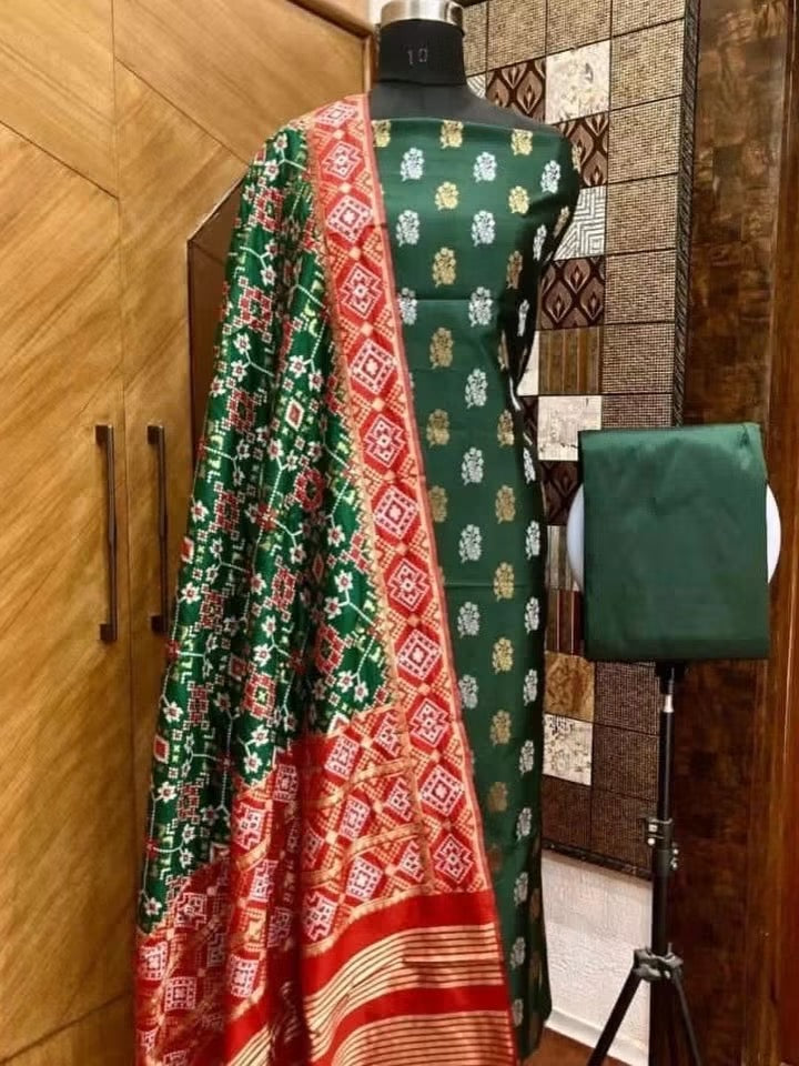 Banaras soft silk 3 piece dress materials with patola duppata (2.5 meter each )