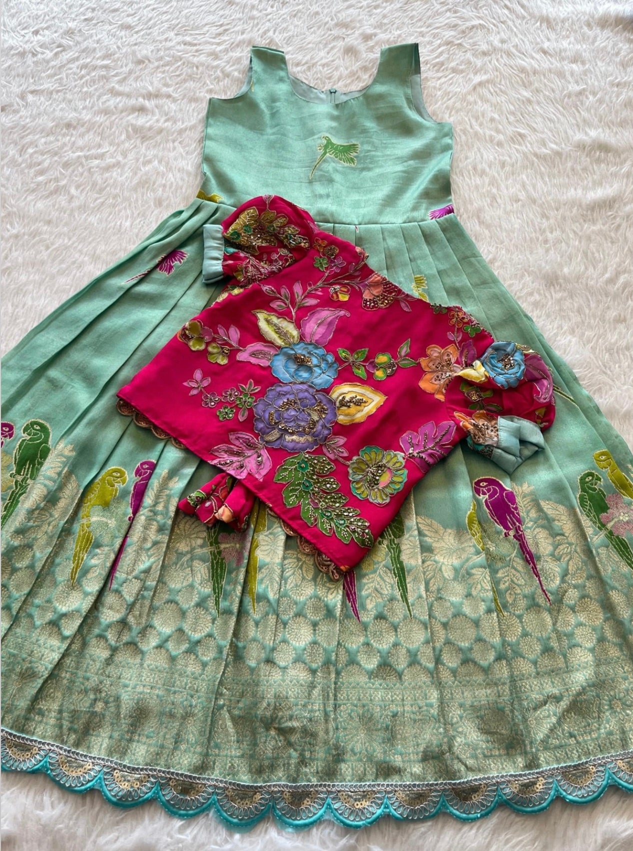 Banaras tissue silk dresses with meenakari weaving and jacket (1-17 years )