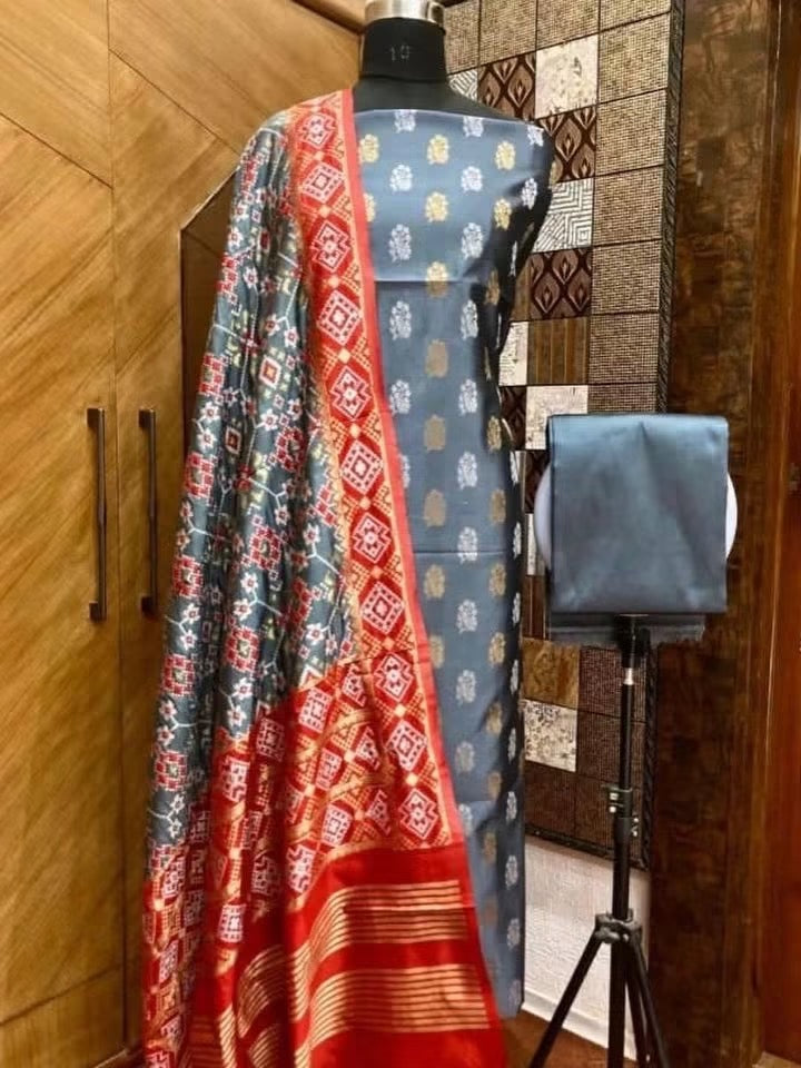 Banaras soft silk 3 piece dress materials with patola duppata (2.5 meter each )