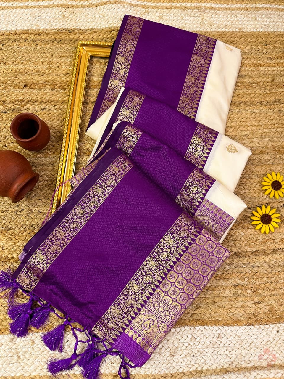 Vintage fancy banaras soft silk sarees with gap borders rich pallu and blouse unstitched