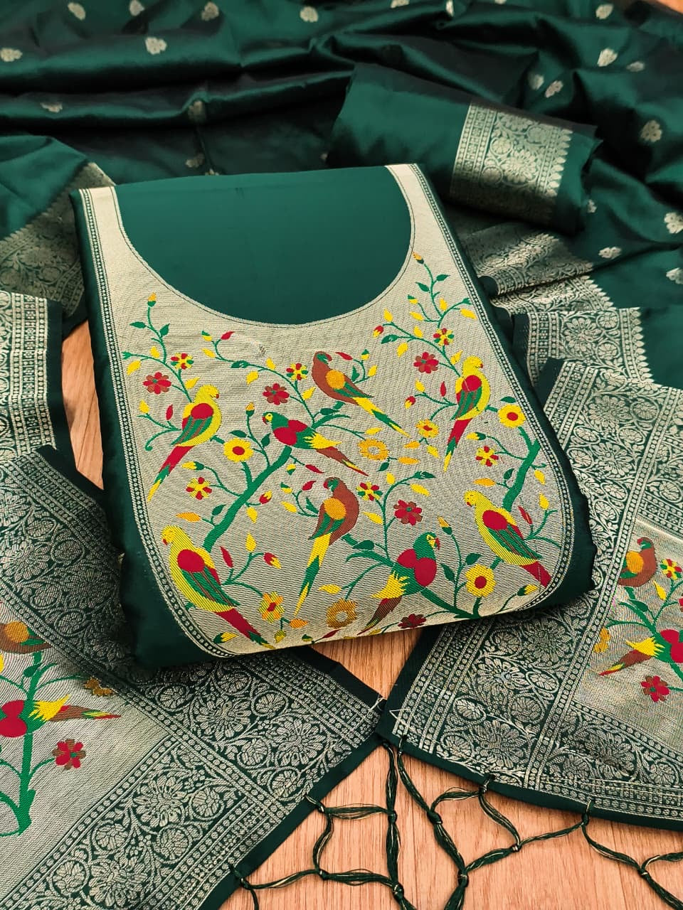 Fancy paithani 3 piece unstitched dress materials